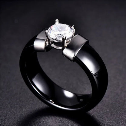 Fashion Male And Female Anti Allergy Black White Ceramic Ring Silver Gold Color  Diamond Solitare Ring Wedding Rings For Couple
