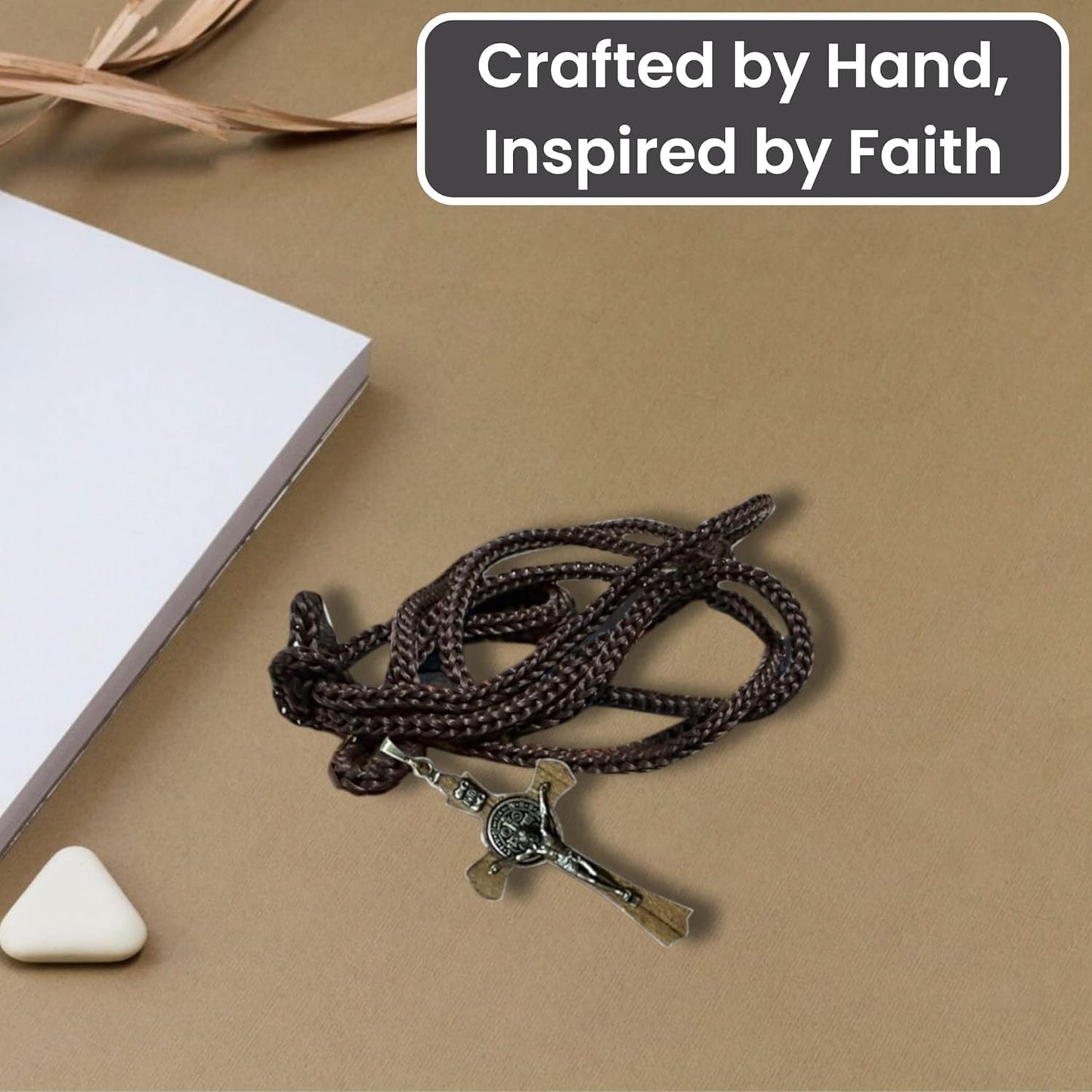 Saint Benedict Medal Wood Crucifix Cord Necklace for Men & Women – Handcrafted Religious Pendant, Healing, Travel Protection, Perfect for Gifting on Special Occasions, Made in Brazil