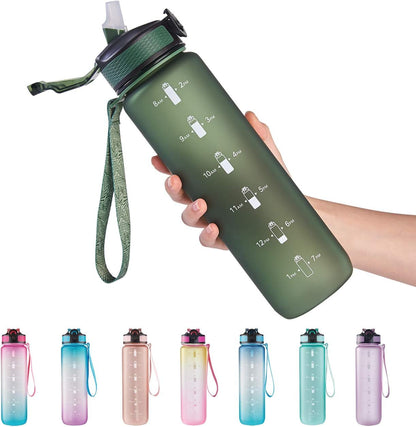 32 Oz Water Bottle with Time Marker, Carry Strap, Leak-Proof Tritan Bpa-Free, Ensure You Drink Enough Water for Fitness, Gym, Camping, Outdoor Sports - WORLD TIME VISITS