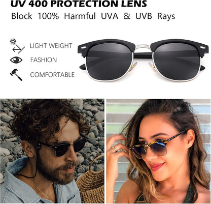 Semi-Rimless Polarized Sunglasses UV 400 Protection for Women Men