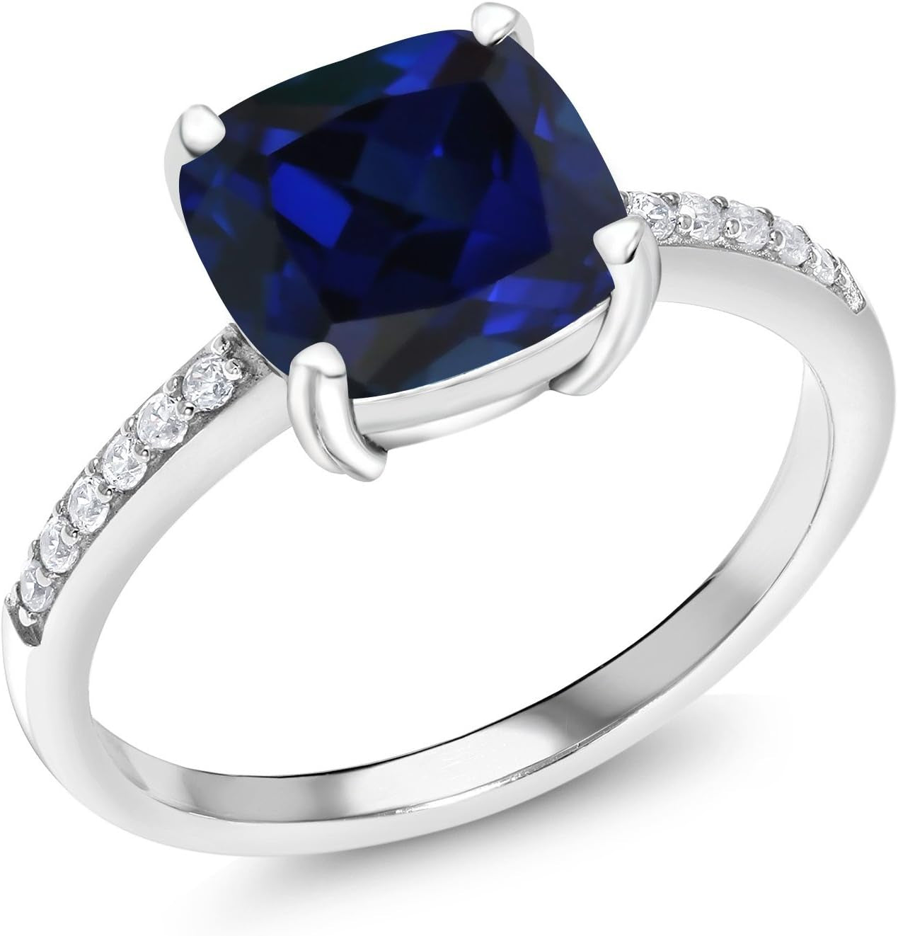 925 Sterling Silver 8MM Cushion Cut Gemstone Birthstone Engagement Ring | Wedding Anniversary Promise Ring for Women | Available in Size 5-9