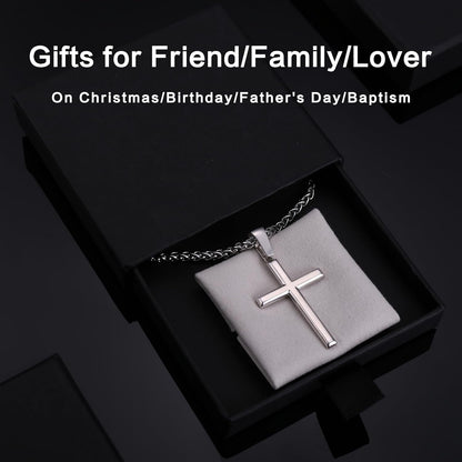 925 Sterling Silver Cross Necklace Men-Removable Silver Cross Pendant with Hypoallergenic 316L Stainless Steel Wheat Chain Crucifix Necklace Jewelry for Mens Women, 16-30 Inches