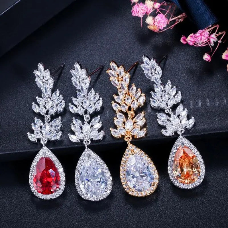 CANDICE Top Quality White Gold Plated Jewelry Romantic Purple Red Crystal Long Tear Drop Earrings For Women Christmas Gift