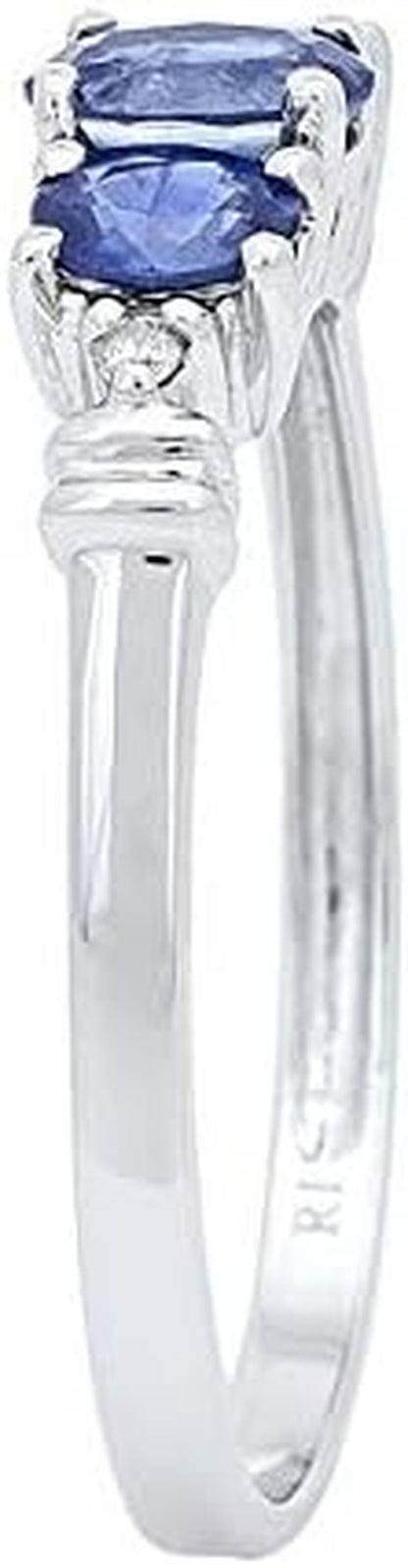 10K White Gold Genuine Blue Sapphire Ring with Diamonds for Women | Ethically, Authentically & Organically Sourced (Oval-Cut) Shaped Sapphire Hand-Crafted Jewelry for Her | Sapphire Ring for Women