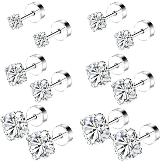 1 Pair Stainless Steel White Zircon Stud Earrings for Women Men Claw Earring Ear Helix Cartilage Piercings Flat Back Earrings Jewelry 20G