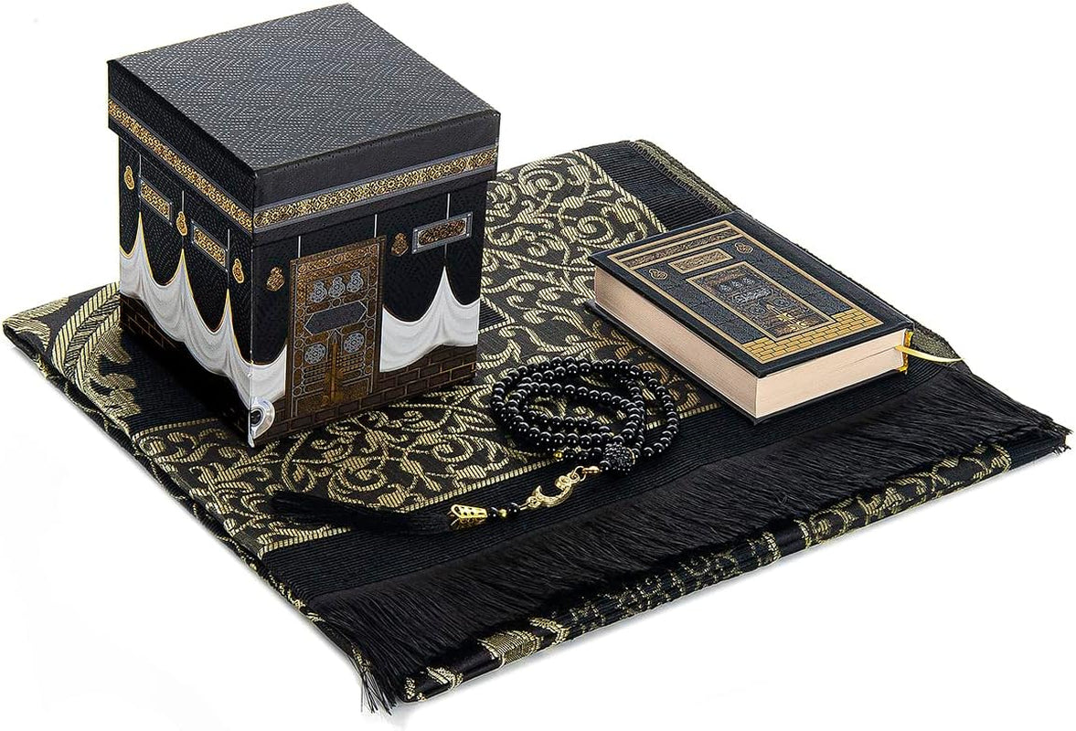, Prayer Rug, Prayer Mat for Muslim with Kaaba Design Cubic Gift Box, Islamic Salah Mat for Worship, Namaz Rug, Praying Carpet, Sajadah, Islamic Gifts for Men, Women, Black - WORLD TIME VISITS
