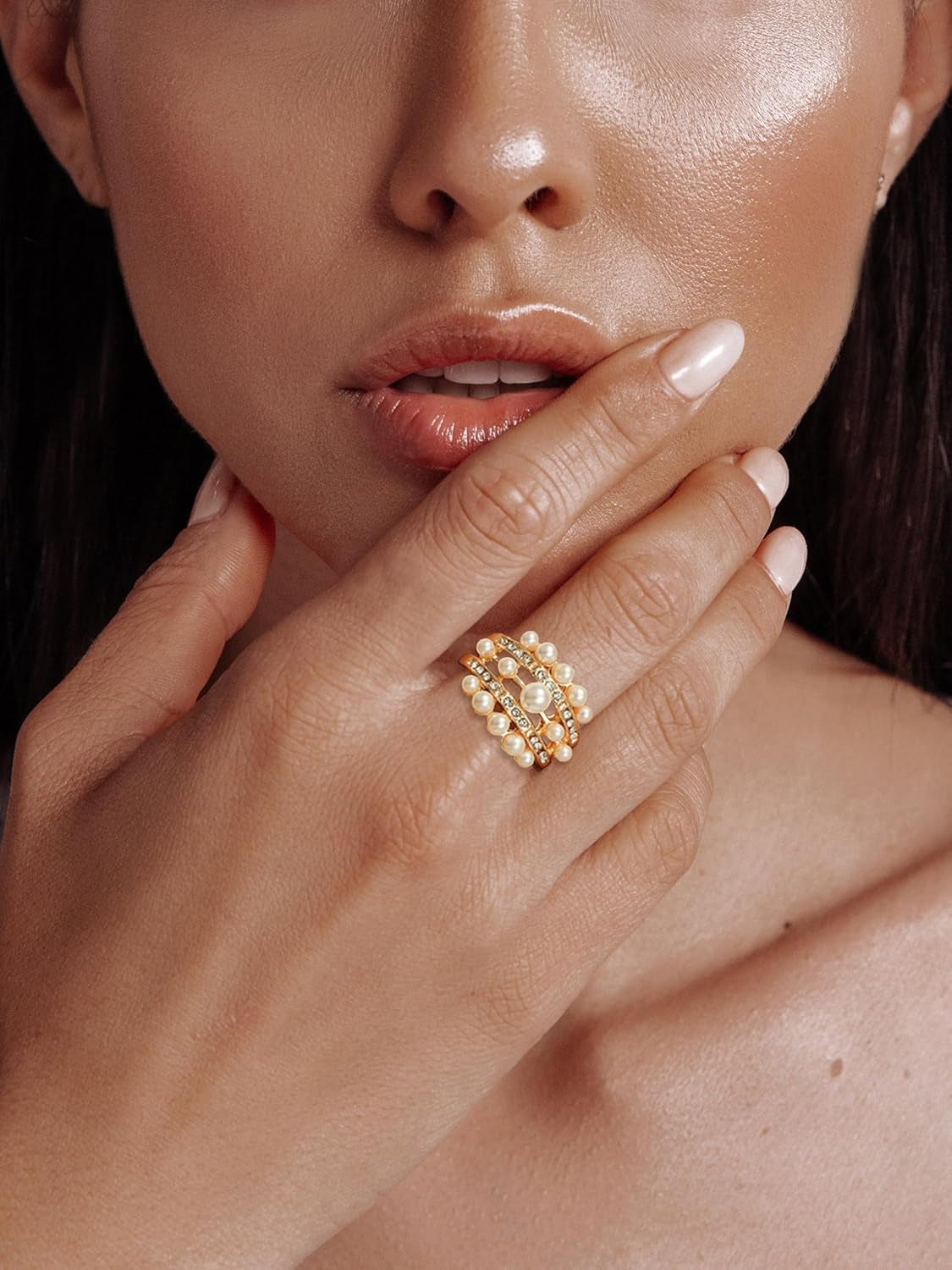 Pearl Rings for Women - Freshwater Gold Pearl Stackable Beaded Open Adjustable Boho Vintage Thumb Midi Pinky Knuckle Rings - Christmas Jewelry Gifts