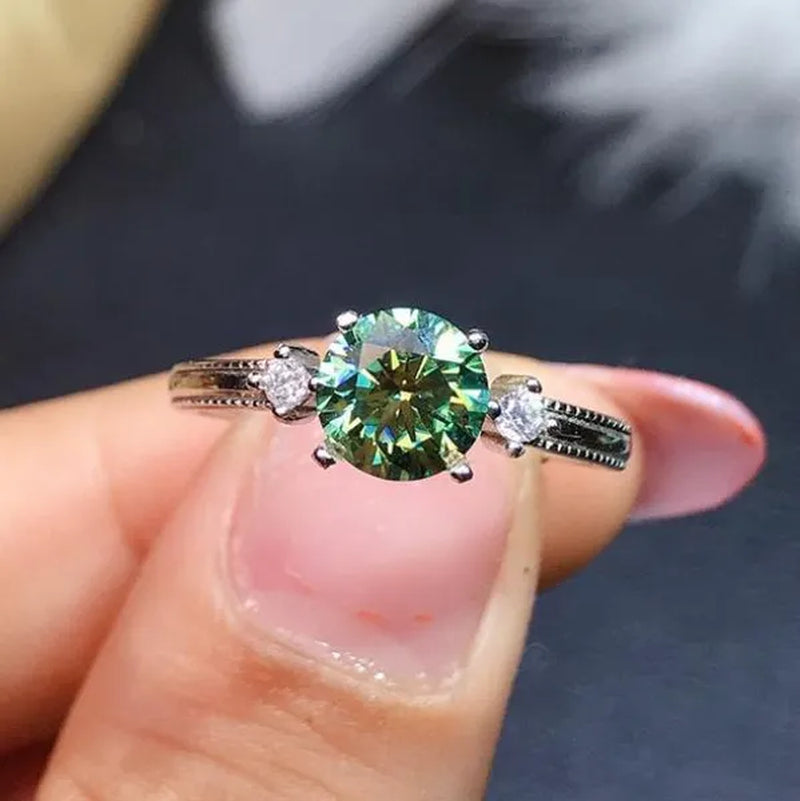 Fashion Jewelry 925 Sterling Silver Blue Green Moissanite Diamond Opening Adjustable Ring