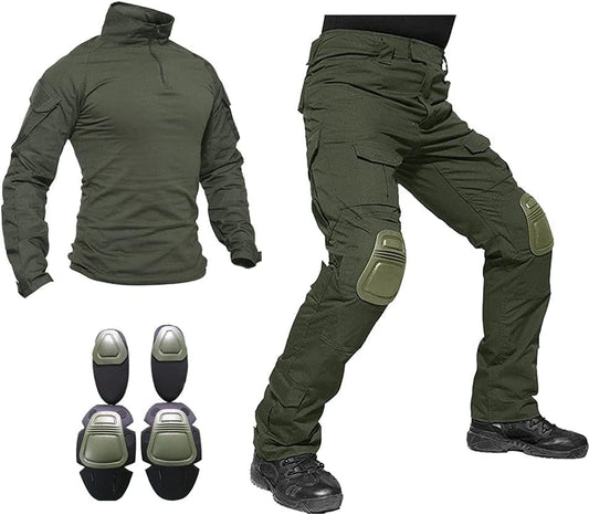 Mens Tactical Military Suits Long Sleeve Rip-Stop Uniforms Combat Shirt and Pants Elbow Knee Pads