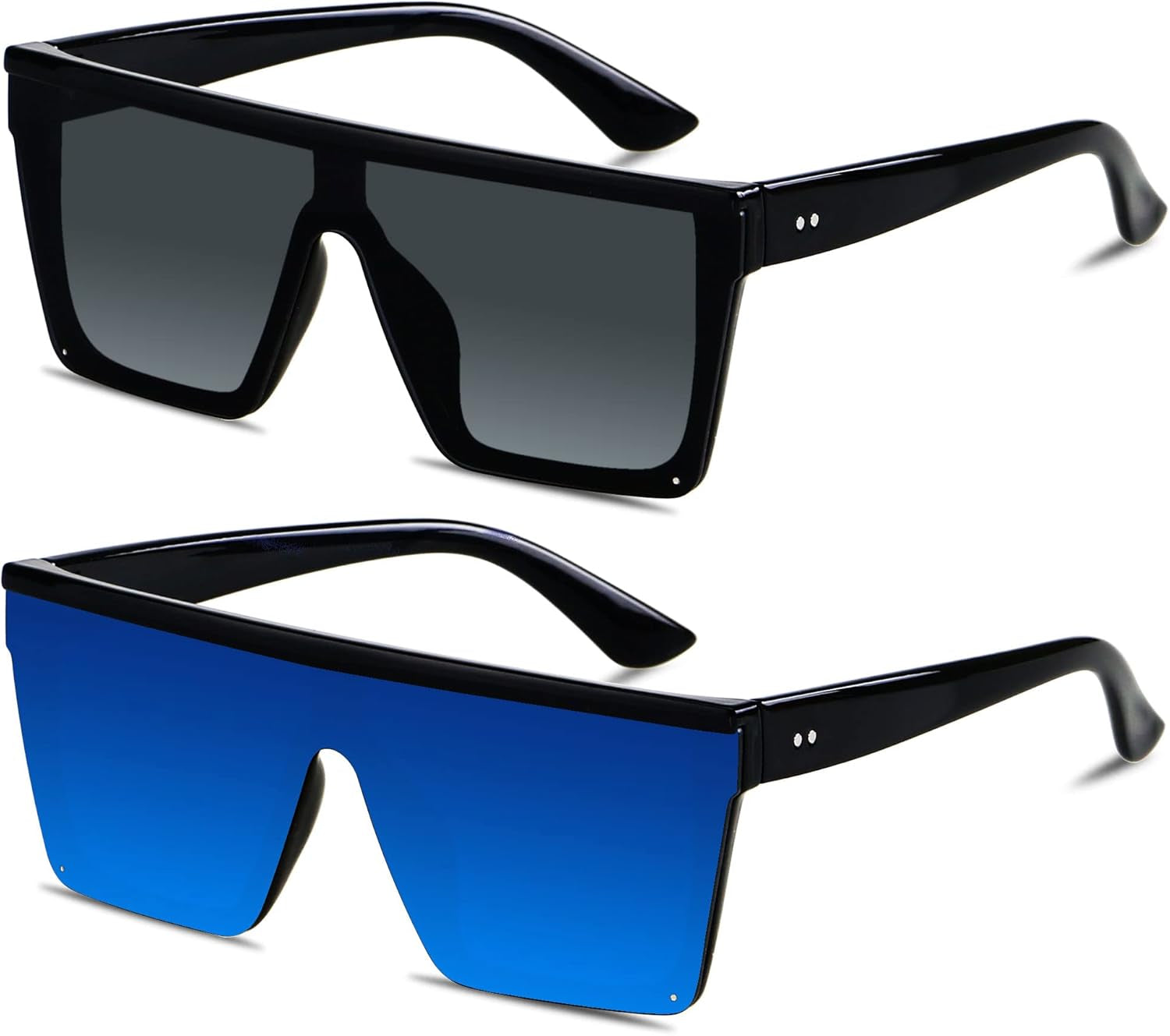 Square Oversized Sunglasses for Women Men Big Flat Top Fashion Shield Large UV Protection Rimless Shades - WORLD TIME VISITS
