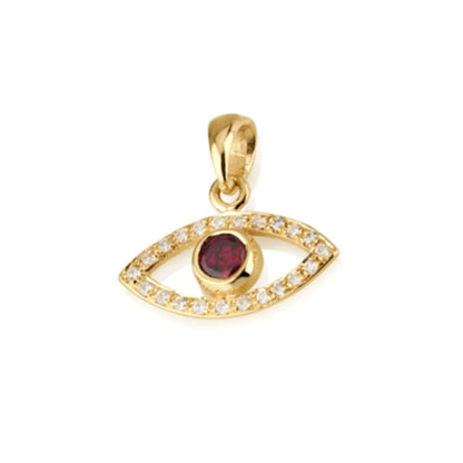 Jewelry, Jewish Jewelry Pendant, Ruby Evil Eye Diamond Necklace Pendant, 18K Yellow Gold, Elegantly Gift Packaged, Size 0.31 X 0.67 Inch