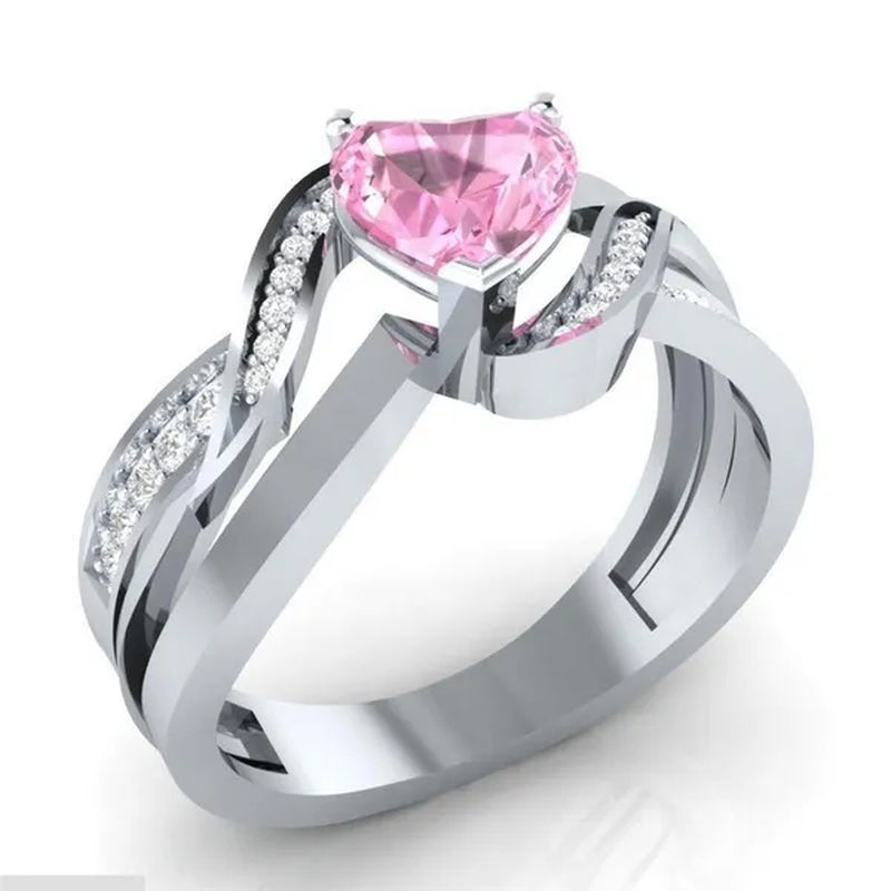 Fashion Heart Cut Purple Natural Amethyst & Diamond Ring Jewelry for Women