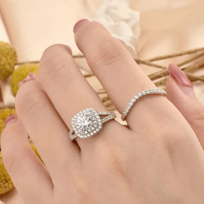 Newshe Vintage Wedding Ring Sets AAAAA Cubic Zirconia Double Halo Engagement Rings for Women Solid 925 Sterling Silver Sz 4.5-13