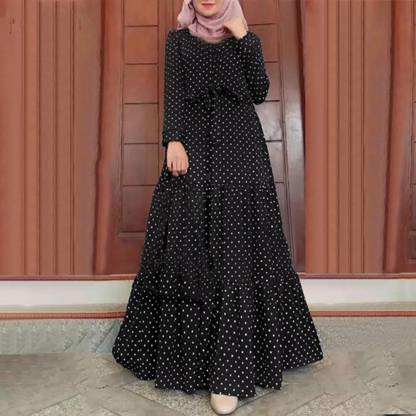Kaftan Dresses for Women Floral Print Long Robe Ramadan Abaya Maxi Dress Long Sleeve Muslim Dubai Outfits