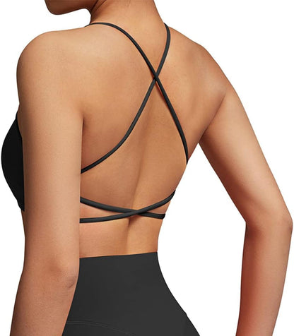 Women 2 Piece Open Back Sports Bra Pack Strappy Workout Gym Yoga Crops - WORLD TIME VISITS