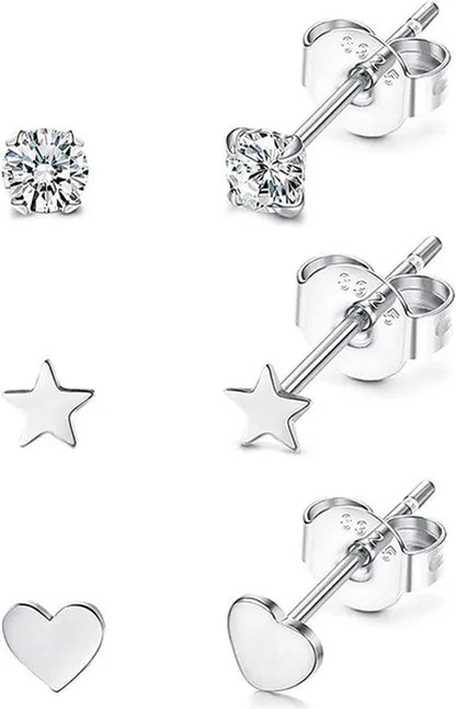 3 Pairs of 925 Sterling Silver Women'S Ear Studs Cubic Zirconia Ear Studs Cartilage Ear Rings Gold Plated Earscreen Spiral Perforation