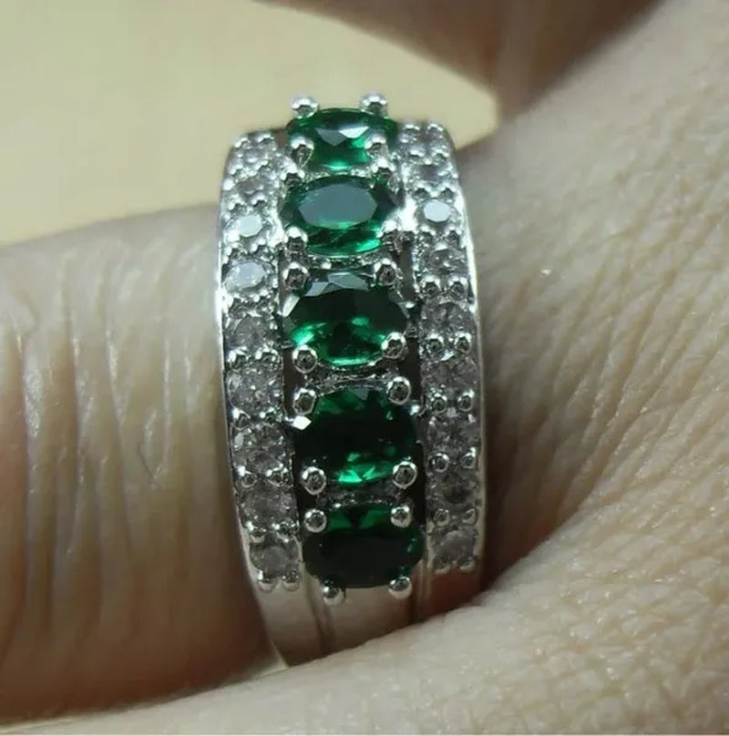 Natural 2.95CT Sapphire/Emerald/Ruby/Alexandrite/White Diamond 14K White Gold Ring Size 6-11