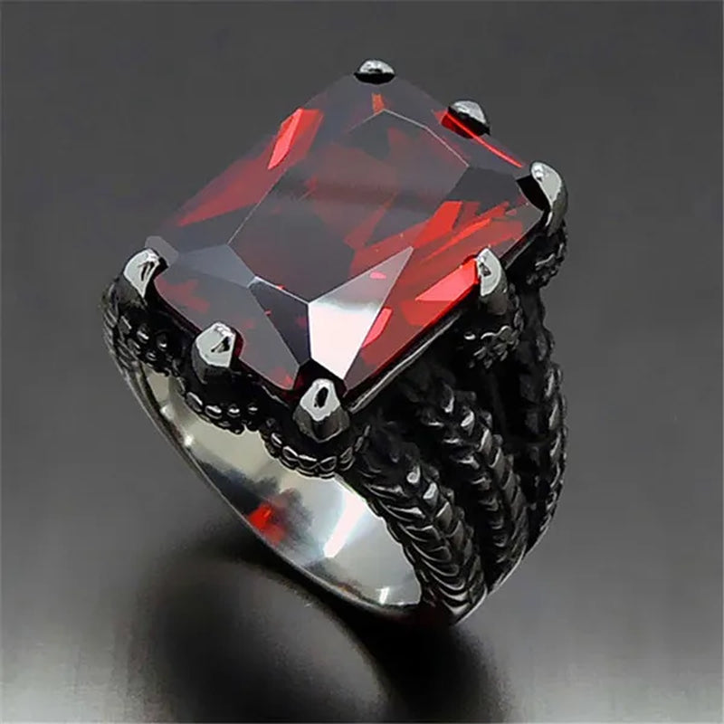 MEN'S BOY"S Dragon Claw Sapphire Ruby Blue CZ 316L Silver Stainless Steel Biker Ring US Size 8 To15