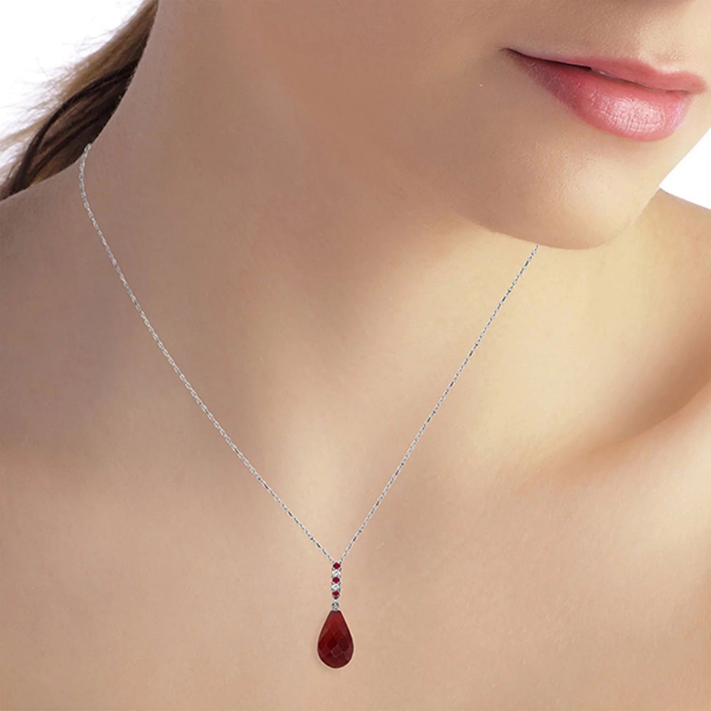 8.95 Ct 14K 16" White Gold Necklace Diamond Dyed Briolette Drop Ruby