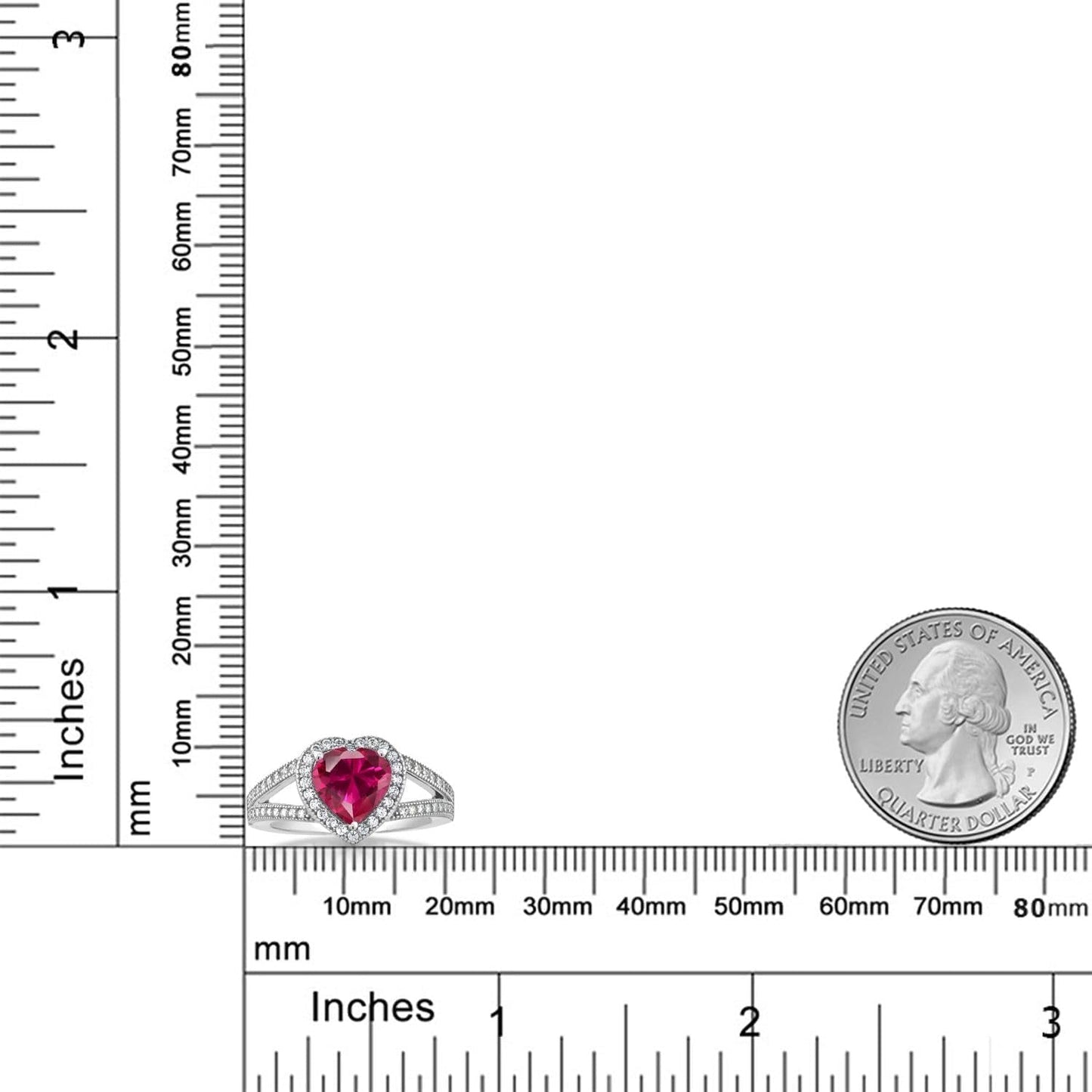 925 Sterling Silver Red Created Ruby and White Moissanite Ring for Women (2.41 Cttw, Gemstone July Birthstone, Heart Shape 8MM, Available in Size 5,6,7,8,9)