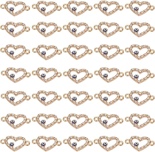 40 Pcs Evil Eye Charm Connector,Alloy Enamel Heart Shape Jewelry Pendants Decorated with White Diamond and Turquoise Double Hole Connector for DIY Bracelet Necklace Jewelry Crafts Making - WORLD TIME VISITS