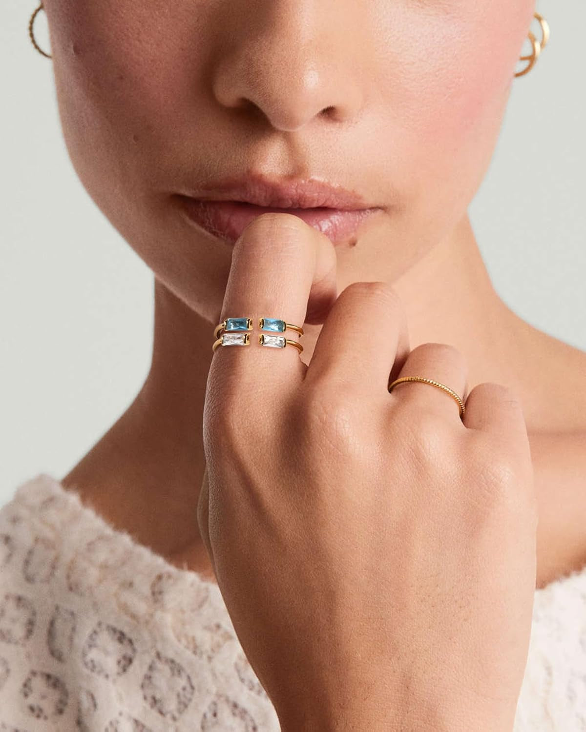 Gold Birthstone Rings for Women Non Tarnish 14K Gold Plated Stackable Rings Dainty CZ Adjustable Gemstone Emerald Green Stacking Open Thumb Ring Wedding Promise Rings Birthday Jewelry Gifts