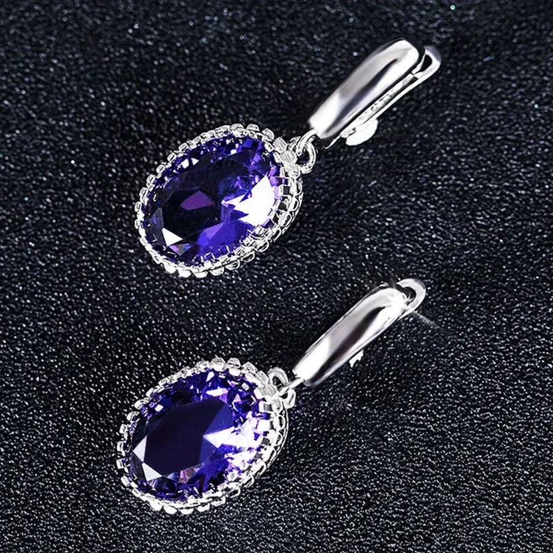 Luxury Earrings Attractive Silver Huge Purple Amethyst  Engagement Wedding Earrings