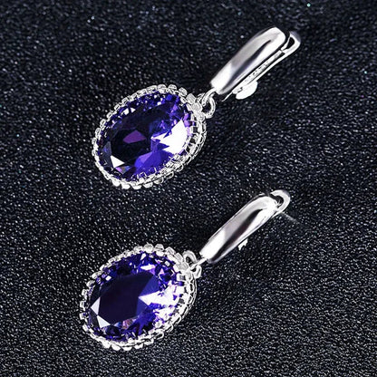 Luxury Earrings Attractive Silver Huge Purple Amethyst  Engagement Wedding Earrings