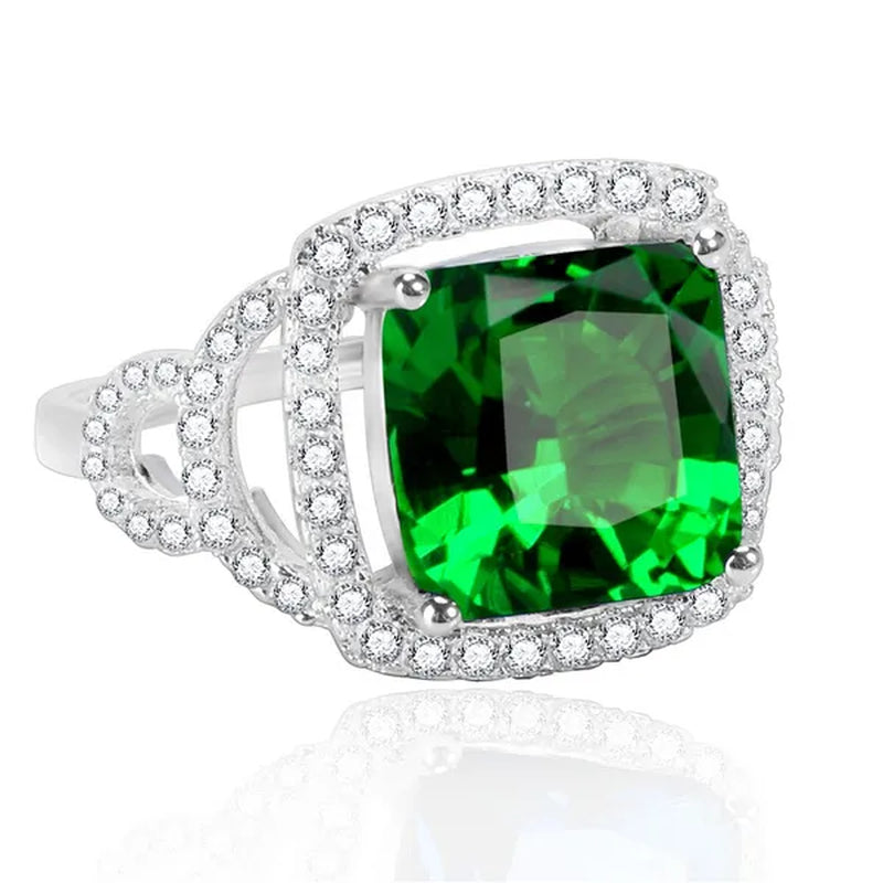 Noble Fashion Accessories Jewelry Princess Cut Sapphire & Emerald & White Topaz Gemstone 100% 925 Sterling Silver Ring Size 6 7 8 9