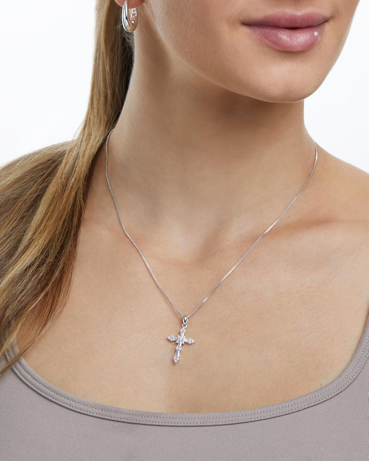 14K Gold Plated Cross Necklace for Women, Silver Cross Necklaces for Women, 18 Inches Chain with Cross Pendant - WORLD TIME VISITS