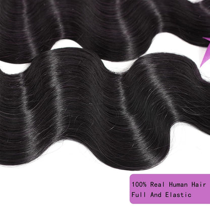 Body Wave Bundles 10A 1 Bundles Human Hair 100% Unprocessed Brazilian Virgin Raw Hair Bundles Extensions Double Weft Curly Weave Bundles Human Hair Natural Color Deals Full and Thick 14 Inch