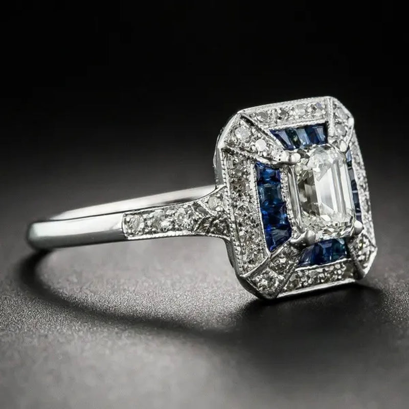 1.69 Carat Emerald-Cut Art Deco Style Sapphire Engagement Ring
