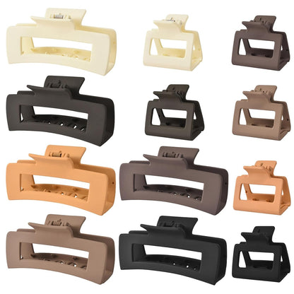 12 Pcs Rectangle Clips, Accessories for Women and Girls, Including 6 Pcs 4 Inch Large Clips for Thick Hair and 6 Pcs 2 Inch Small Clips for Thin Hair (Neutral)