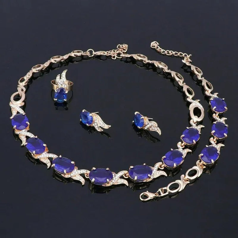 Women Gold Plated Crystal Zircon Ruby Pendant Wedding Party Necklace Bracelet Ring Earring Jewelry Sets