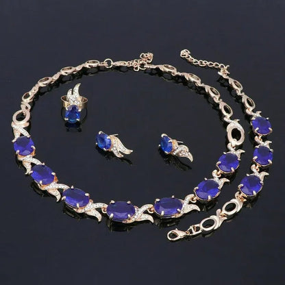 Women Gold Plated Crystal Zircon Ruby Pendant Wedding Party Necklace Bracelet Ring Earring Jewelry Sets