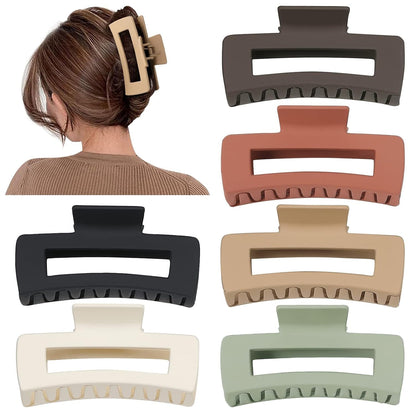 4 Inch Big Hair Claw Clips 6 Pcs for Thick Hair Square Hair Clips for Women Rectangle Nonslip Acrylic Banana Jaw Clips Hair Accessories for Girls -Brown
