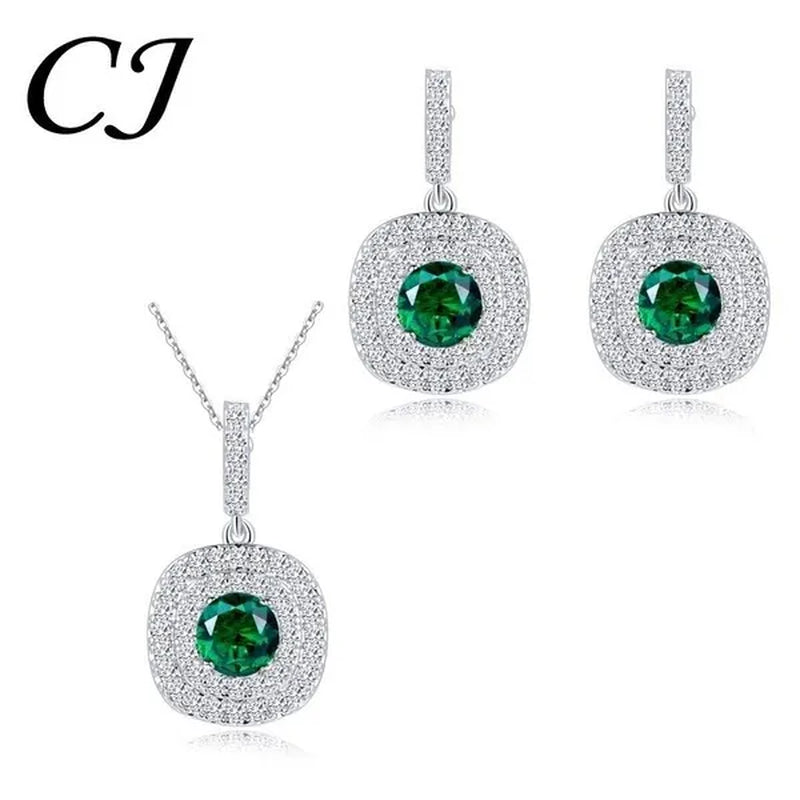 CANDICE 1 Set White Gold Plated Jewelry Set Full Clear CZ Crystal Pendant Necklace Earrings Sets with YELLOW Zirconia Stone