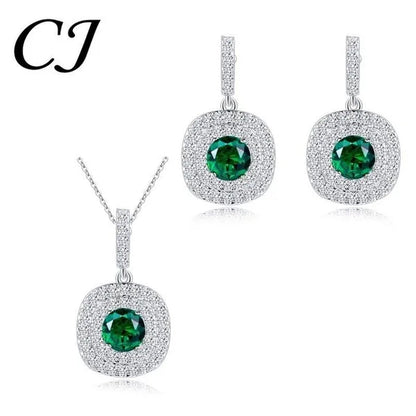 CANDICE 1 Set White Gold Plated Jewelry Set Full Clear CZ Crystal Pendant Necklace Earrings Sets with YELLOW Zirconia Stone