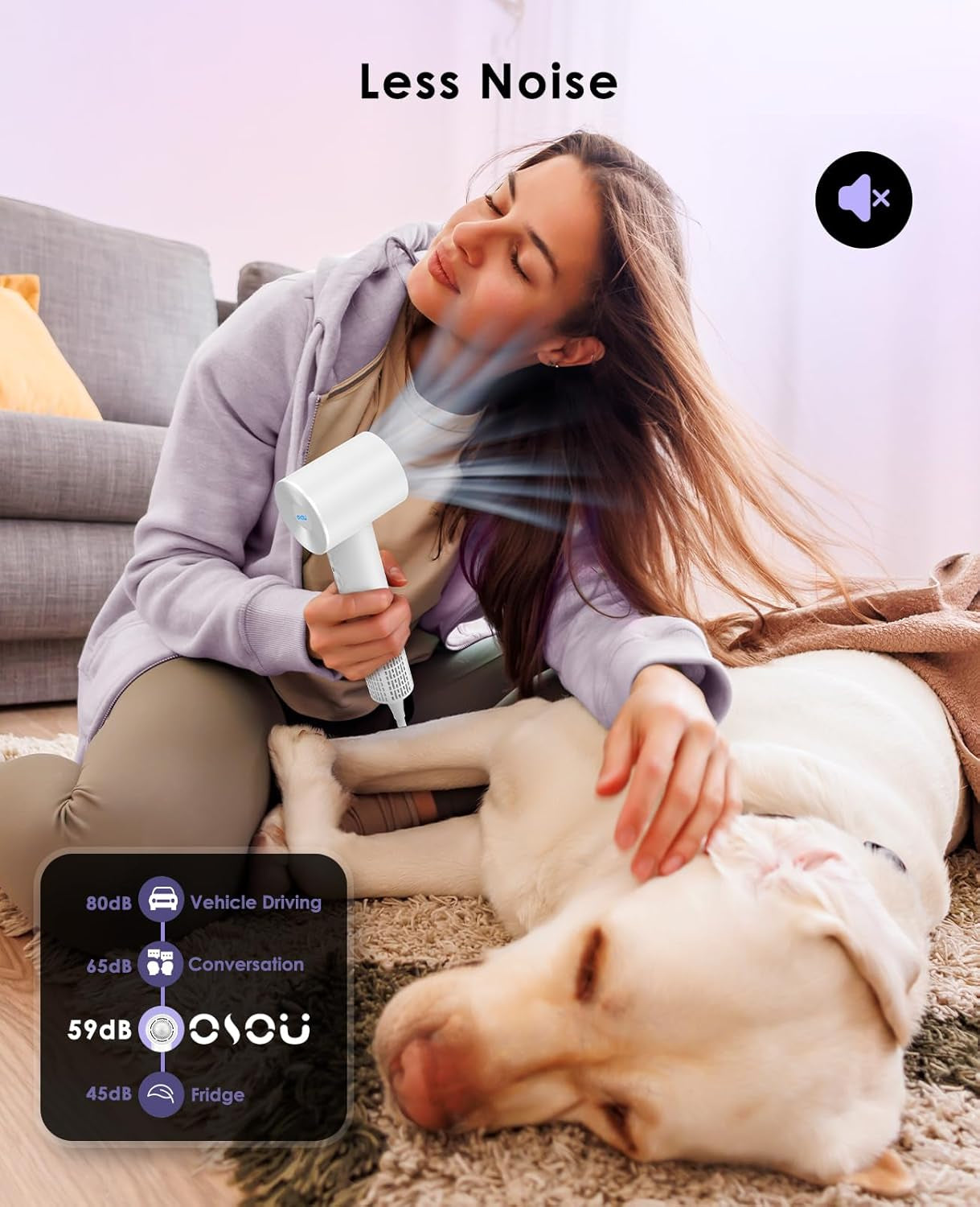 Hair Dryer, Negative Ionic Hair Dryer, High-Speed Blow Dryer with 110, 000 RPM Brushless Motor, Fast Drying Lightweight Travel Hairdryer, Low Noise Home Hair Dryer with Smooth Nozzle