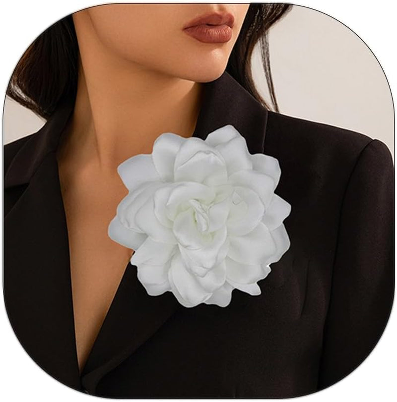 Flower Brooches for Women Satin Fabric Rose Flower Brooches Handmade Flower Brooches Pin for Wedding Party Dance Banquet Ceremony Versatile Floral Accessory for Clothing and Hairstyling Size:4.72In