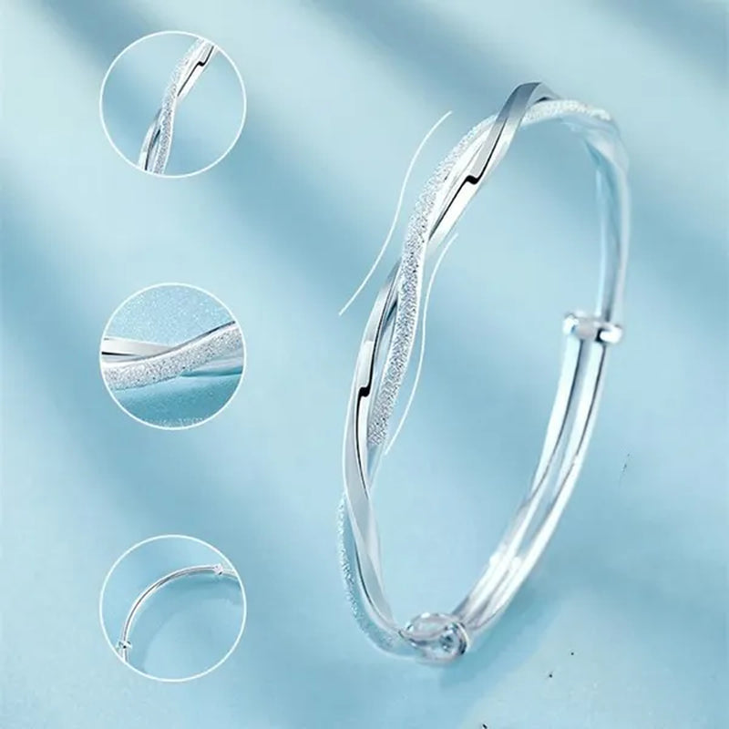 925 Sterling Silver Original Pretty Weave Bangles Bracelet for Women Fashion Party Wedding Engagement Jewelry Adjustable