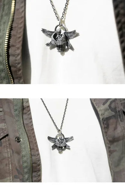925 Sterling Silver Classic Angel Pendant Necklace Handmade Seraphim Pray Pendant Long Chain Neck for Men Women Jewelry