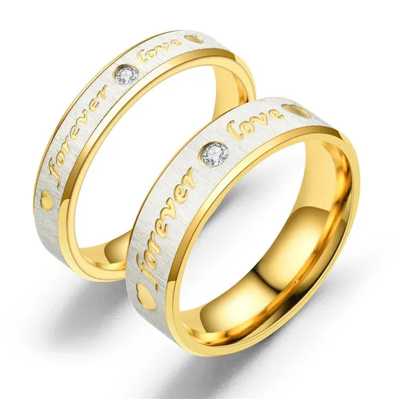Stainless Steel Couple Forever Love Gold Titanium Couple Rings Jewlery Charm Diamond Ring Vintage Promise Ring Surprised Gift - WORLD TIME VISITS