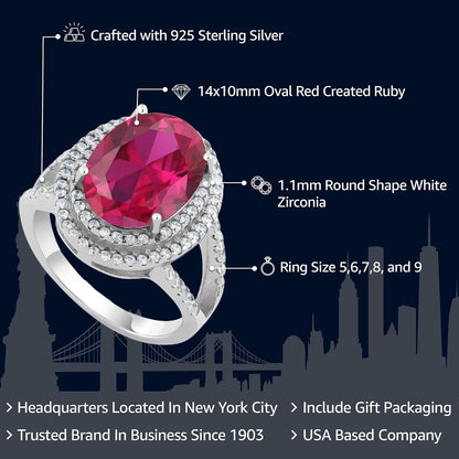 5-10 Cttw Gemstone Birthstone Ring for Women | 925 Sterling Silver | Oval 14X10MM | Wedding Engagement Anniversary Promise Ring for Women | Available in Size 5, 6, 7, 8, 9