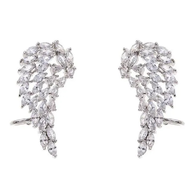 Bridal Wedding Climber Earrings 18K Gold Micro Pave Diamond Angel Wing Earrings for Women Trendy Temperament Jewelry