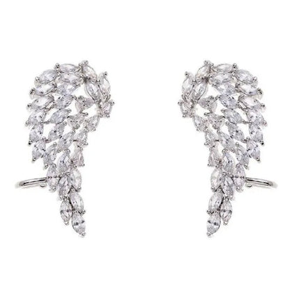 Bridal Wedding Climber Earrings 18K Gold Micro Pave Diamond Angel Wing Earrings for Women Trendy Temperament Jewelry