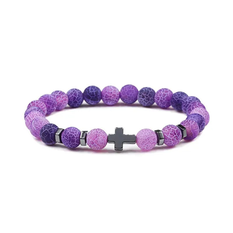 Hot Men Natural Tiger Eye Beads Hematite Cross Bracelets Onyx Meditation Prayer Bead Bracelet Women Stone Yoga Jewelry Homme