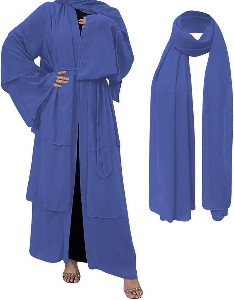 Muslim Abaya Dress for Women - Long Sleeve Islamic Dubai Abaya Cardigan Robe - Middle East Prayer Dress with Hijab - WORLD TIME VISITS
