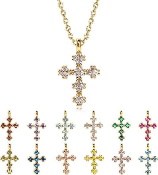 Cross Necklace for Women – 14K Gold Plated Dainty Diamond Necklaces Birthday Gift for Mothers Cubic Zirconia Faith Jewelry, First Communion, Birthstone Necklaces - WORLD TIME VISITS