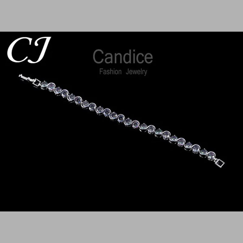 CANDICE Amazing S Shaped with Round Genuine Mystic Rainbow Crystal Stone Women Bracelet Solid Sterling Silver Plated